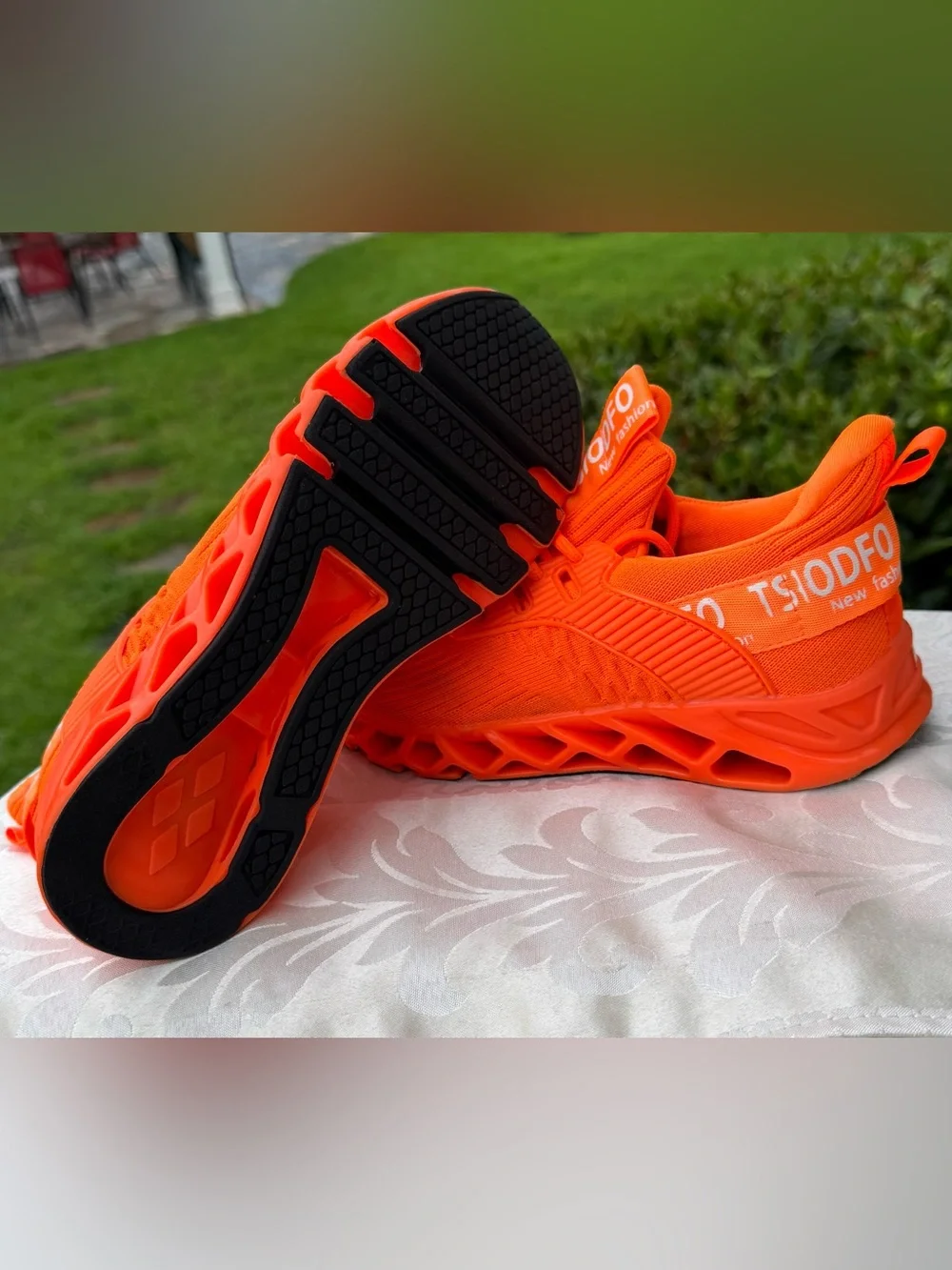 🍊TSIODFO Neon Orange Knit Sneakers Athletic Running Walking Shoes EU 38